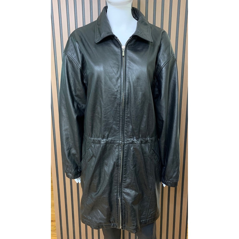 Wilsons The Leather Experts Women's Black Leather Parka Jacket Quilted Lining L